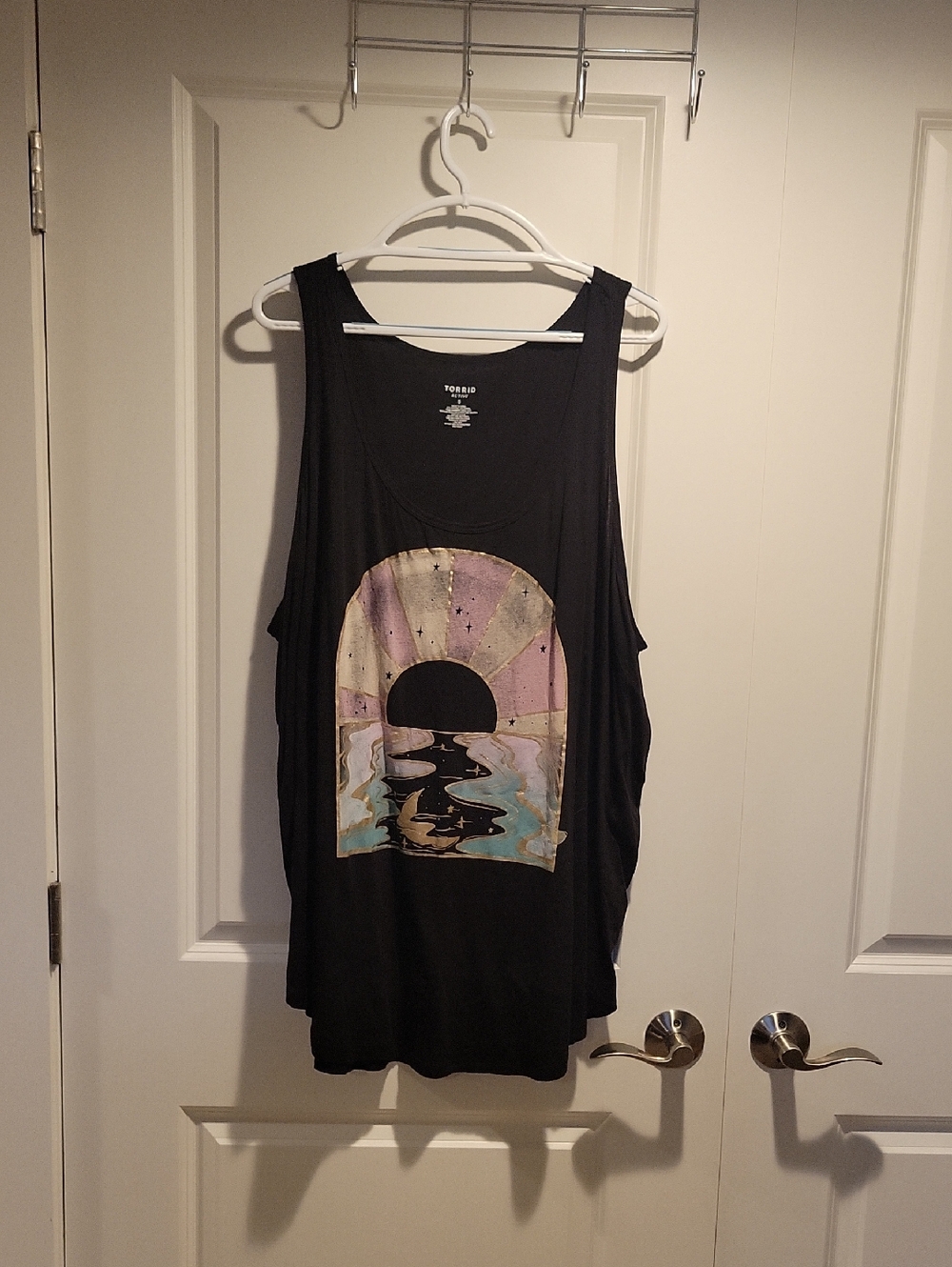 Torrid Black Tank Top with Pastel Sunset Graphic